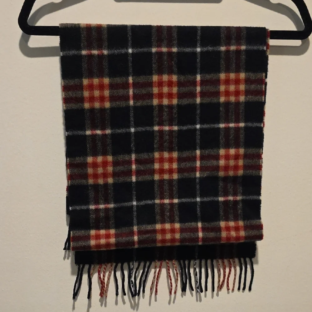 Burberry Men's Plaid Scarf - Black Red And Tan